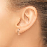 14k Rose Gold Hoop Earrings with Round Cut Diamonds, Channel Setting, Minimalist Design