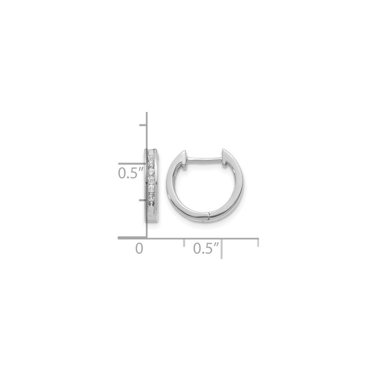 14k White Gold Diamond Hoop Earrings, Channel Set Round Cut, Classic Polished Design
