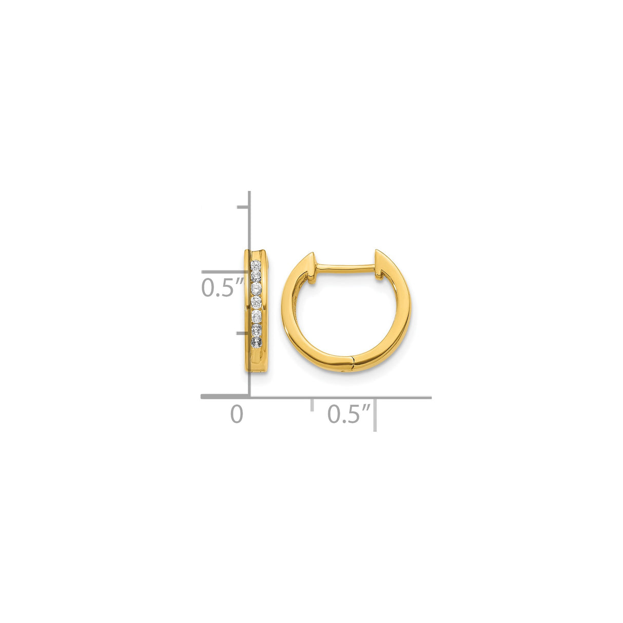 14k Yellow Gold Hoop Earrings with Round Cut Diamonds, Channel Set, Polished Finish