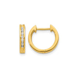 14k Yellow Gold Hoop Earrings with Round Cut Diamonds, Channel Set, Polished Finish