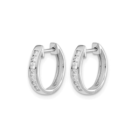 10k White Gold Hoop Earrings with Channel-Set Round Diamonds, Sleek Modern Design