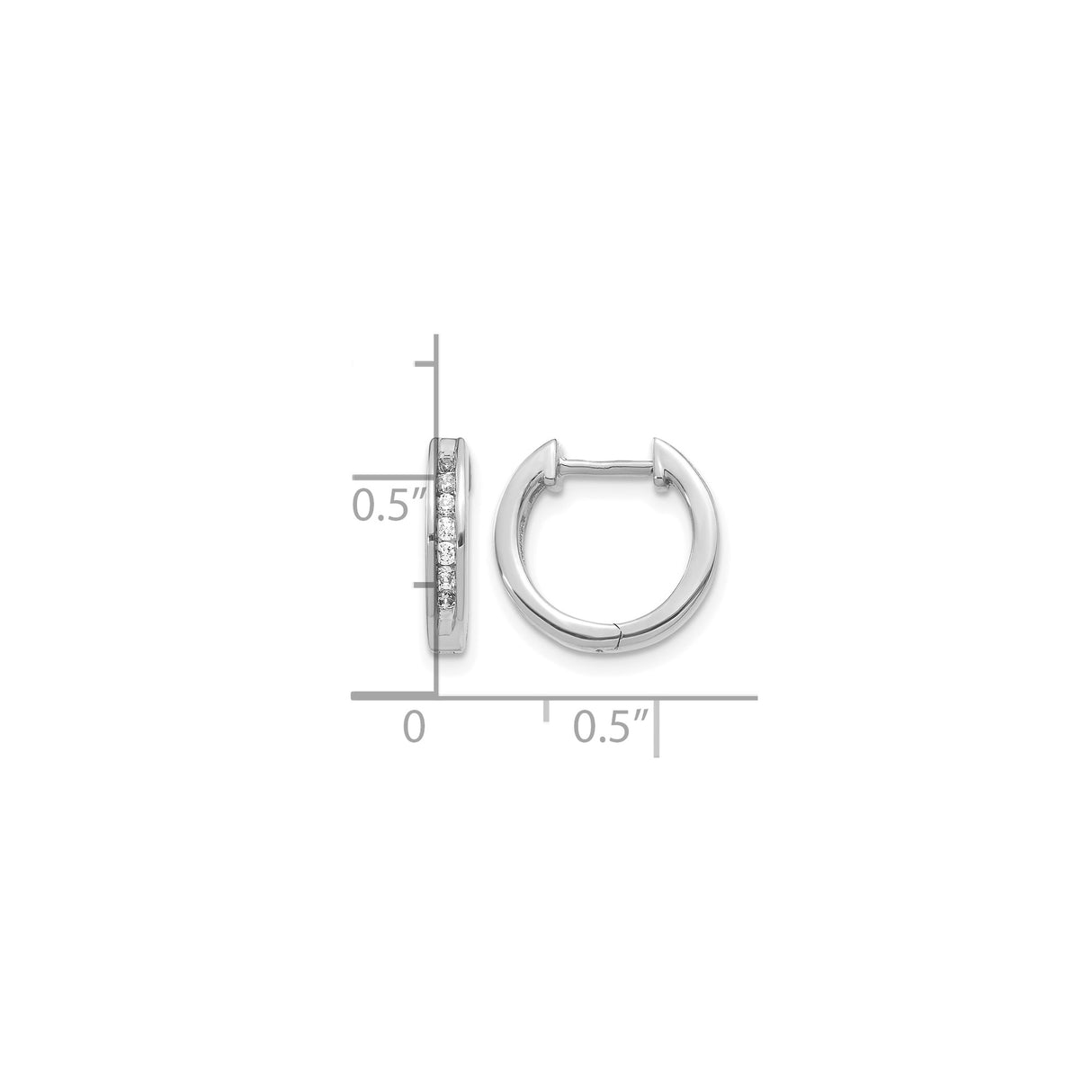 10k White Gold Hoop Earrings with Channel-Set Round Diamonds, Sleek Modern Design
