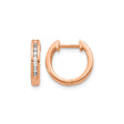 14k Rose Gold Hoop Earrings with Channel Set Round Diamonds, Hinged Huggie Style