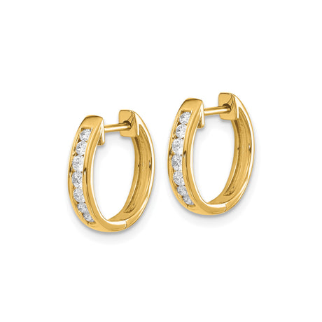 14k Yellow Gold Huggie Hoop Earrings with Channel Set Round Diamonds, Minimalist Design
