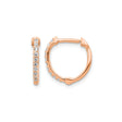 10k Rose Gold Hoop Earrings with Round White Diamonds in Pavé Setting, Hinged Huggie Style