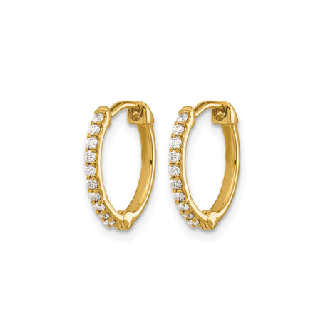 10k Yellow Gold Hoop Earrings with Channel Set Round Cut Diamonds, Classic Lightweight Design