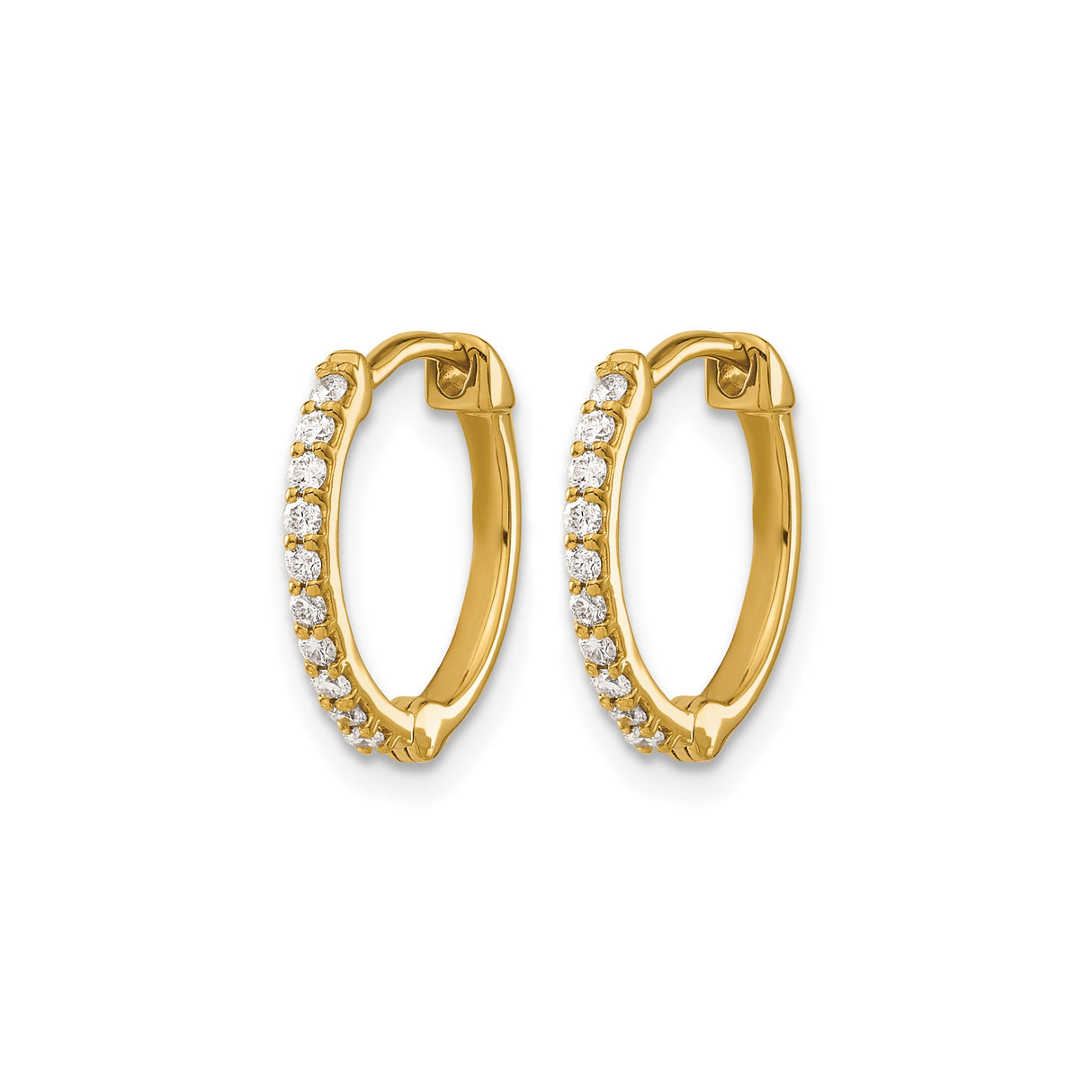 14k Yellow Gold Hoop Earrings with Cubic Zirconia, Channel Set, Lightweight Classic Style