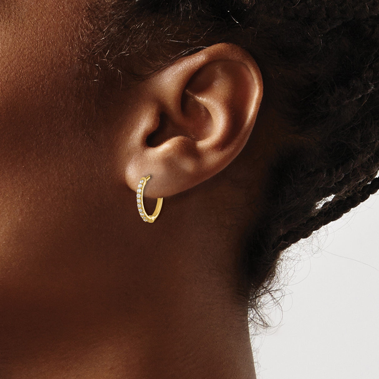 14k Yellow Gold Hoop Earrings with Cubic Zirconia, Channel Set, Lightweight Classic Style