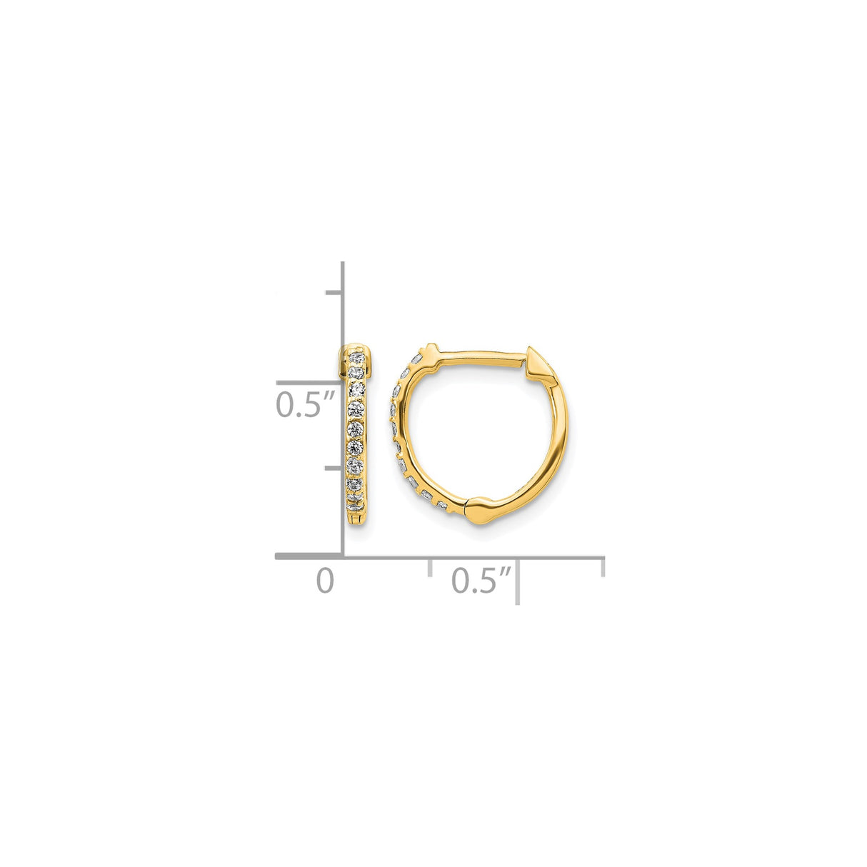 14k Yellow Gold Hoop Earrings with Cubic Zirconia, Channel Set, Lightweight Classic Style