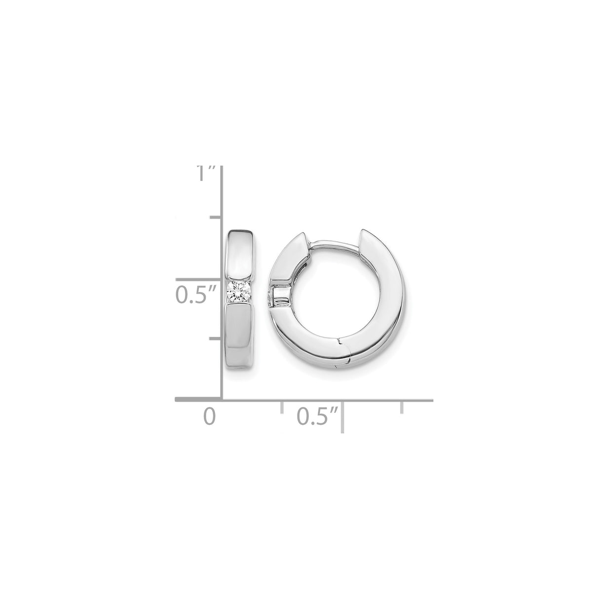 14k White Gold Diamond Huggie Hoop Earrings, Modern Minimalist Polished Design for Women