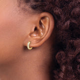 14k Yellow Gold Hoop Earrings with Channel Set Baguette Cut Diamonds, Minimalist Style for Women