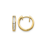14k Yellow Gold Hoop Earrings with Channel Set Baguette Cut Diamonds, Minimalist Style for Women