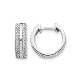 14k White Gold Hoop Earrings with Channel Set Diamond Accents, Hinged Closure, Modern Design
