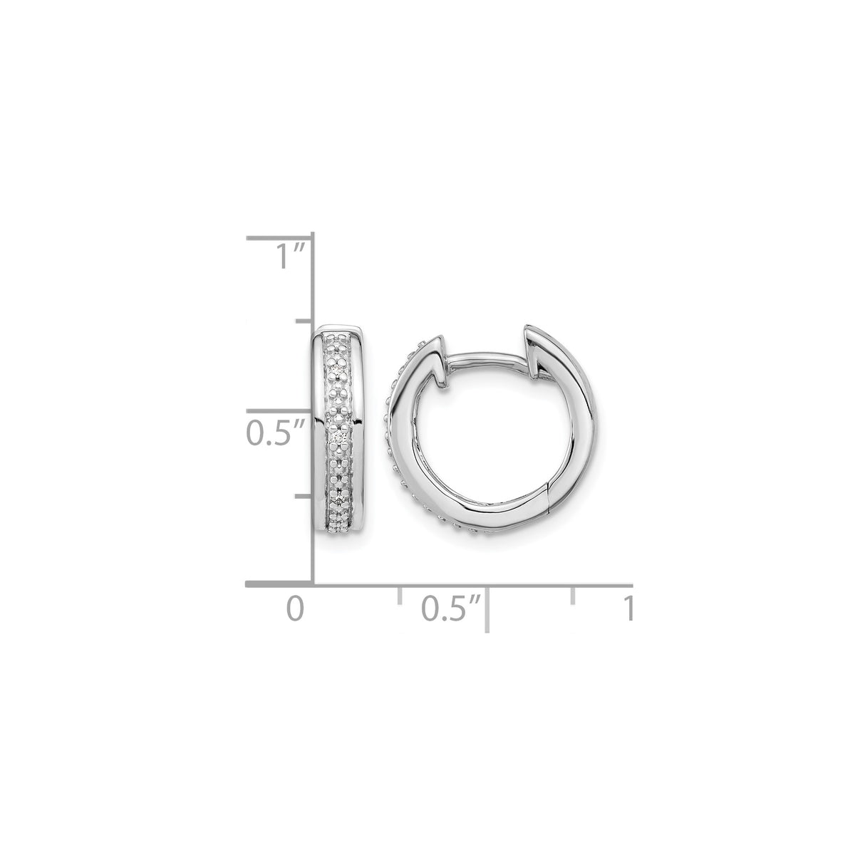 10k White Gold Huggie Earrings with Channel Set Diamonds, Small Hoop Style for Women