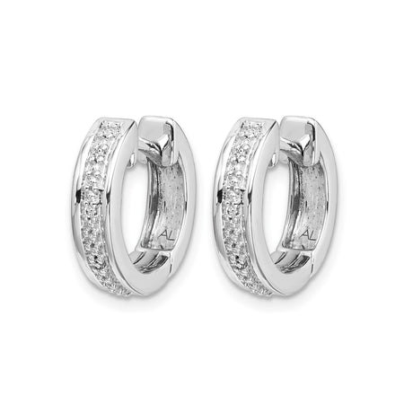 14k White Gold Diamond Hoop Earrings with Textured Center and Polished Finish