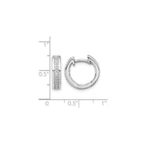14k White Gold Diamond Hoop Earrings with Textured Center and Polished Finish