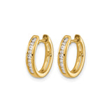 14k Yellow Gold Hoop Earrings with Channel Set Round Diamonds, Classic Huggie Style