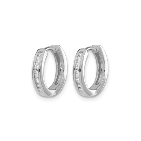 10k White Gold Hoop Earrings with Round Cut Diamonds in Channel Setting