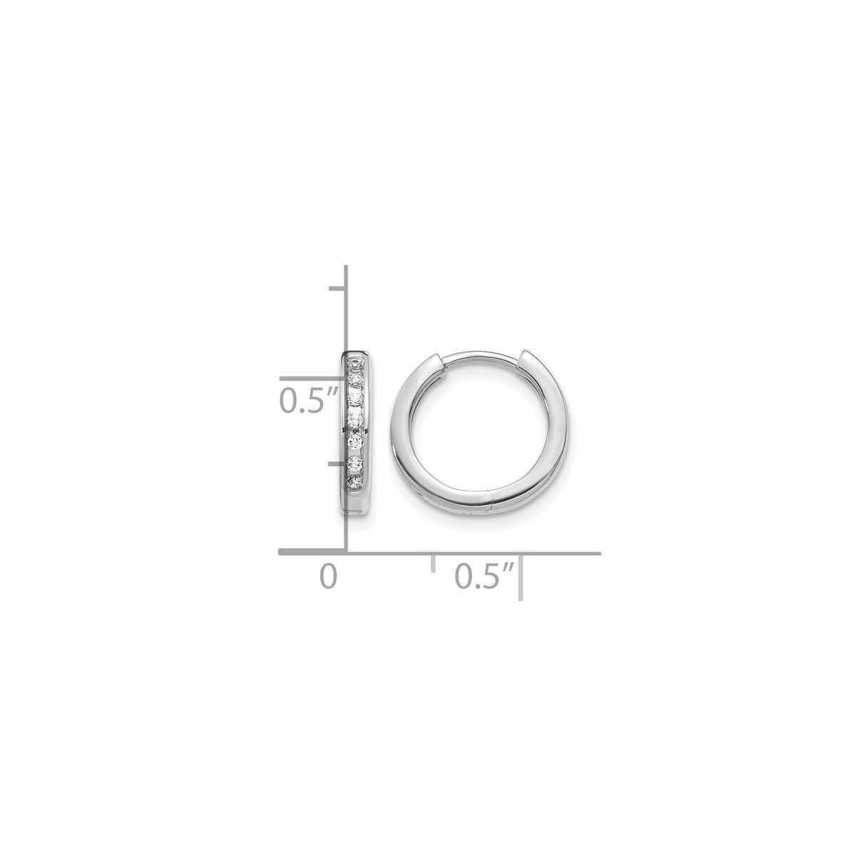 14k White Gold Diamond Huggie Hoop Earrings, Channel Set Round Cut, Small Lightweight Design