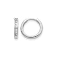 14k White Gold Diamond Huggie Hoop Earrings, Channel Set Round Cut, Small Lightweight Design