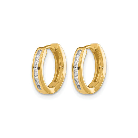 14k Yellow Gold Hoop Earrings with Channel-Set Diamonds, Polished Lightweight Design for Women