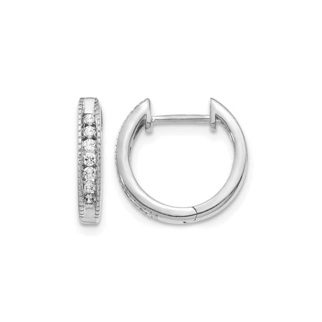 10k White Gold Hoop Earrings with Round Cut Diamonds in Channel Setting