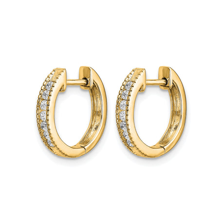 10k Yellow Gold Hoop Earrings with Channel Set Diamonds, Polished Finish, Hinged Design