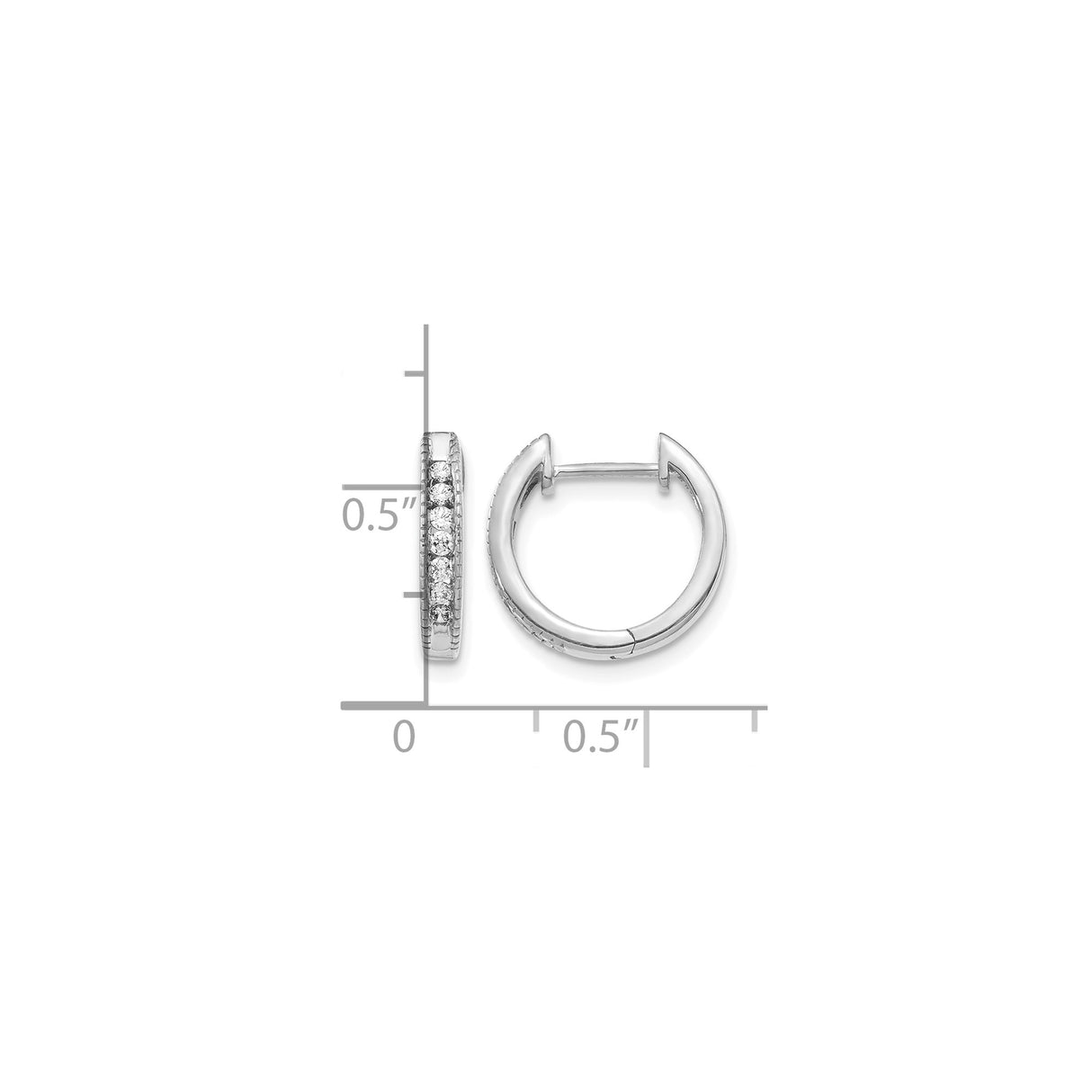 14k White Gold Hoop Earrings with Round Cut Diamonds in Channel Setting