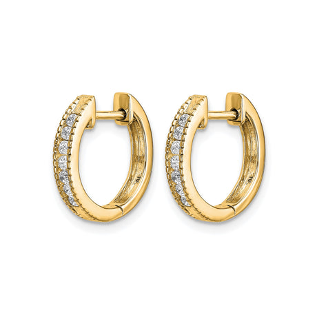 14k Yellow Gold Hoop Earrings with Channel Set Round Diamonds, Two Tone Huggie Style