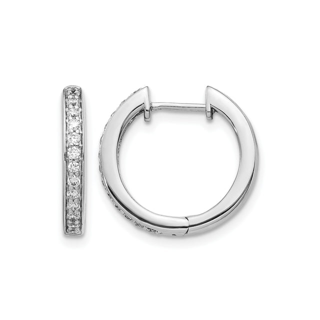 14k White Gold Hoop Earrings with Round Cut Channel Set Diamonds, Lightweight Classic Style