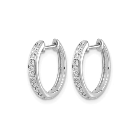 10k White Gold Hoop Earrings with Cubic Zirconia, Minimalist Huggie Style for Women