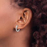 10k White Gold Hoop Earrings with Cubic Zirconia, Minimalist Huggie Style for Women