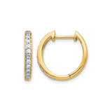 10k Yellow Gold Hoop Earrings with Clear Round Stones, Polished Front-Facing Design for Women