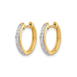 14k Yellow Gold Hoop Earrings with Channel Set Round Diamonds, Classic Lightweight Style for Women
