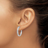 14k White Gold Hoop Earrings with Round Cut Diamonds in Channel Set Design