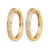 14k Yellow Gold Hoop Earrings with Round Cut Diamond Accents, Channel Setting, Classic Style