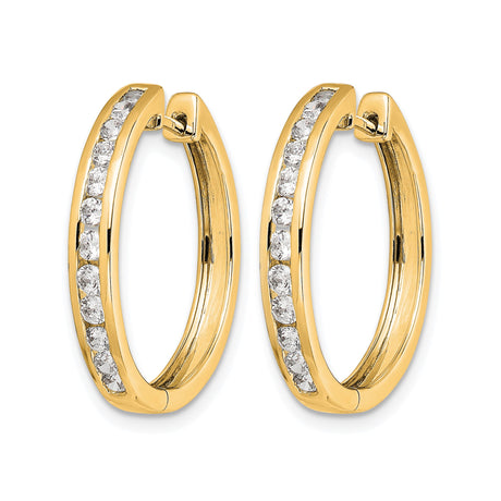 14k Yellow Gold Hoop Earrings with Round Cut Diamond Accents, Channel Setting, Classic Style