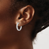 10k White Gold Huggie Earrings with Channel Set Round Cut Diamonds, Small Hoop Design