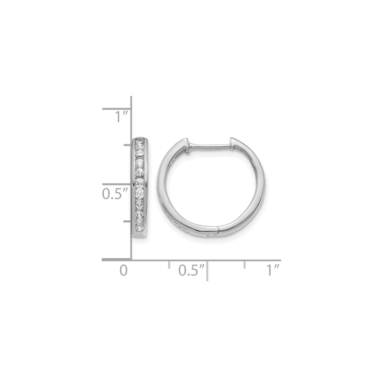 14k White Gold Diamond Hoop Earrings with Channel Set Round Cut Diamonds