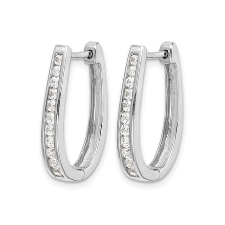 10k White Gold Hoop Earrings with Cubic Zirconia, U-Shape Design, Hinged Back