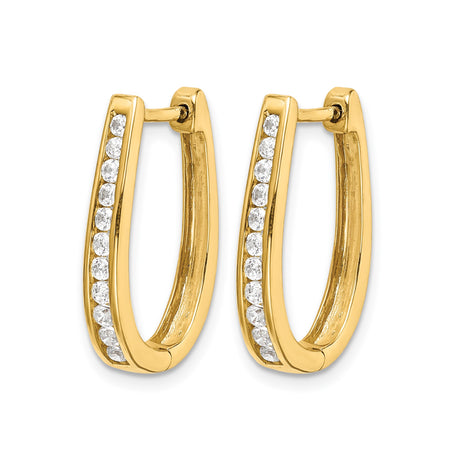 10k Yellow Gold Hoop Earrings with Cubic Zirconia, Modern Huggie Style for Women