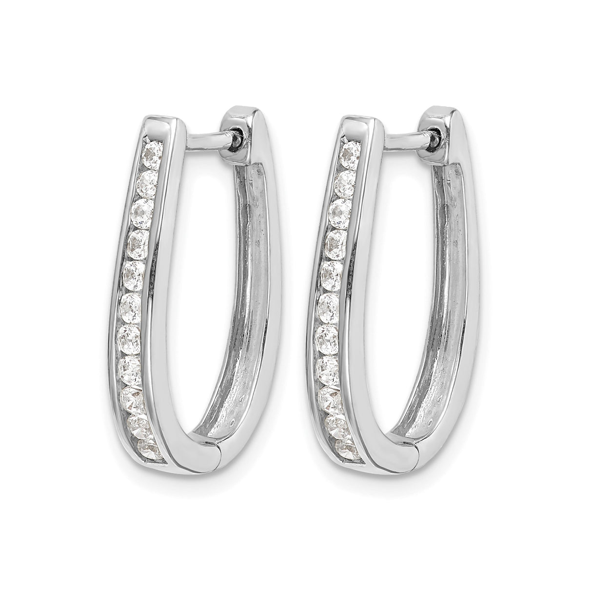 14k White Gold Hoop Earrings with Cubic Zirconia, U-Shape Hinged, Lightweight Modern Style