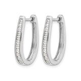14k White Gold Hoop Earrings with Cubic Zirconia, U-Shape Hinged, Lightweight Modern Style