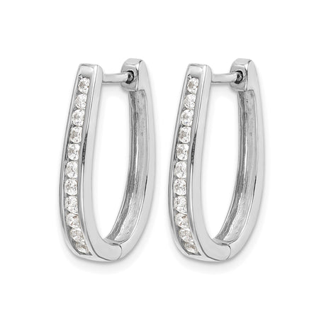 14k White Gold Hoop Earrings with Cubic Zirconia, U-Shape Hinged, Lightweight Modern Style