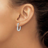14k White Gold Hoop Earrings with Cubic Zirconia, U-Shape Hinged, Lightweight Modern Style