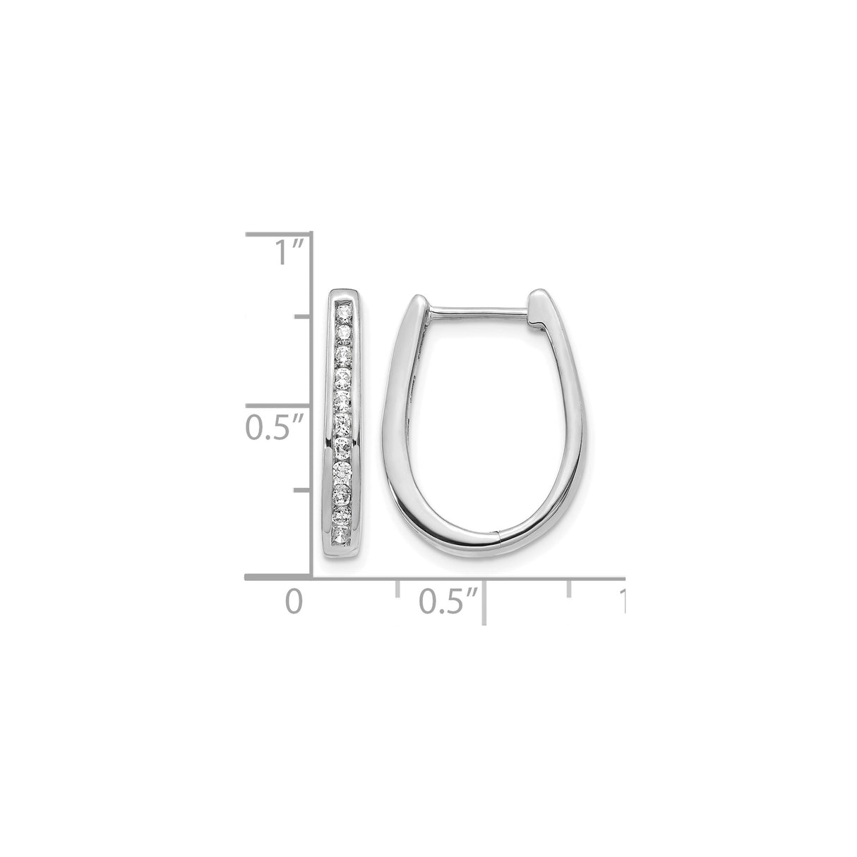 14k White Gold Hoop Earrings with Cubic Zirconia, U-Shape Hinged, Lightweight Modern Style