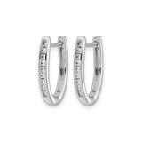 10k White Gold Oval Hoop Earrings with Channel-Set Diamonds, Lightweight Hinged Design