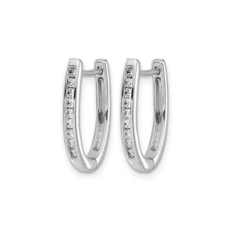 10k White Gold Oval Hoop Earrings with Channel-Set Diamonds, Lightweight Hinged Design