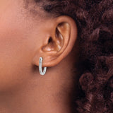 10k White Gold Oval Hoop Earrings with Channel-Set Diamonds, Lightweight Hinged Design