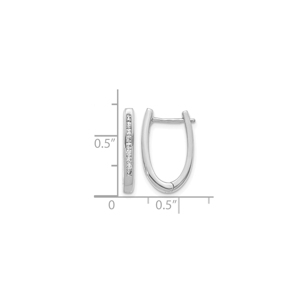 10k White Gold Oval Hoop Earrings with Channel-Set Diamonds, Lightweight Hinged Design